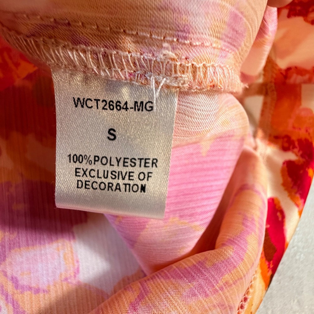 THML Womens Orange Pink Floral Paisley Smocked Neck Blouse WCT2664-MG Small - Picture 4 of 6